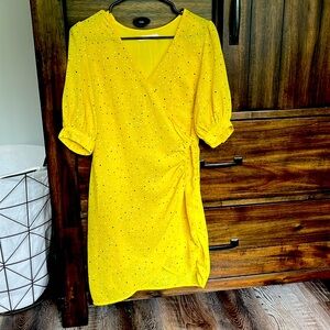 Lush Yellow Print Wrap Dress in Size S